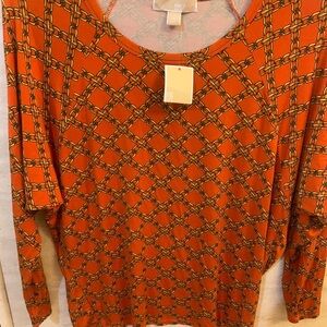Michael Kors Chain Link Long
Sleeve Orange & Gold Top